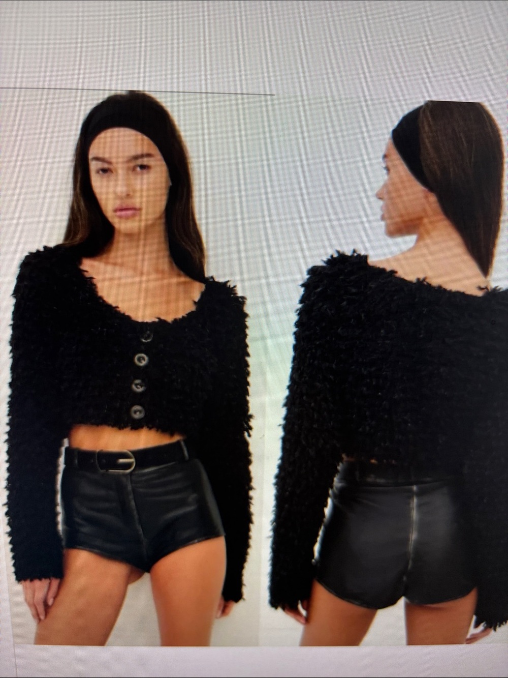 NWT For Love & Lemons Black June Cropped Shaggy Button Cardigan, large